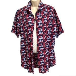 SAKS 5th Avenue Seersucker Short Sleeve Umbrella Design Button Shirt Men' Large